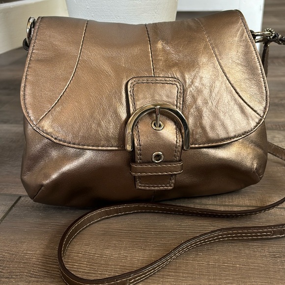 Coach Bronze Leather Flap Crossbody Bag - Picture 3 of 12